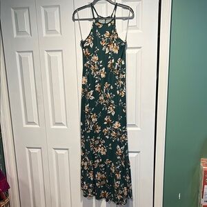 French Grey Floral Print Maxi Dress